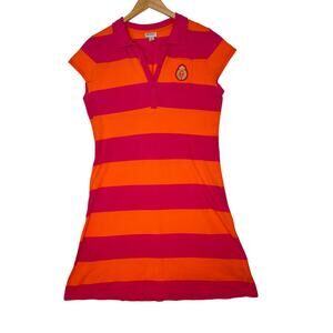 Y2K Isaac Mizrahi Target Orange Pink Stripe Polo Shirt Dress Preppy sz L School